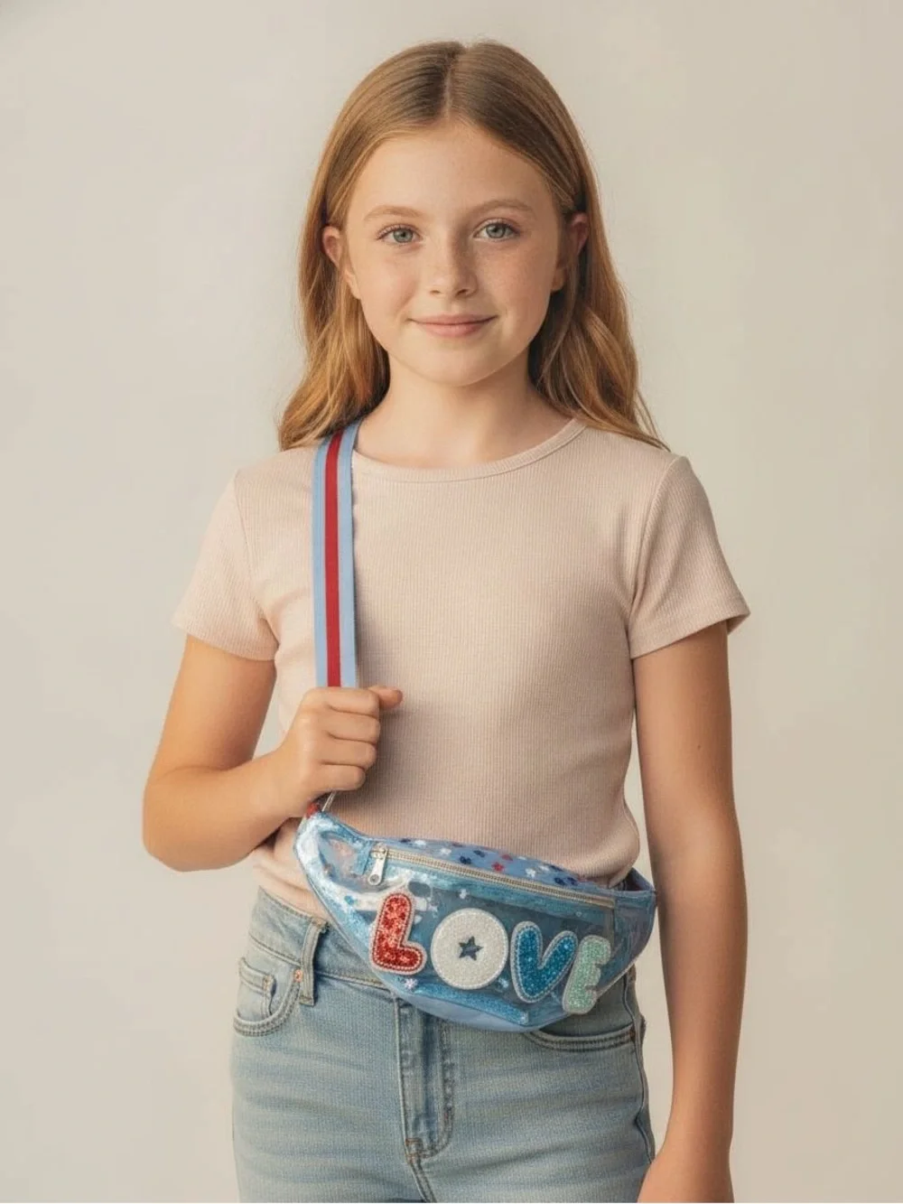 Clear Light Blue Kids 'LOVE' Crossbody Bag with Appliqué